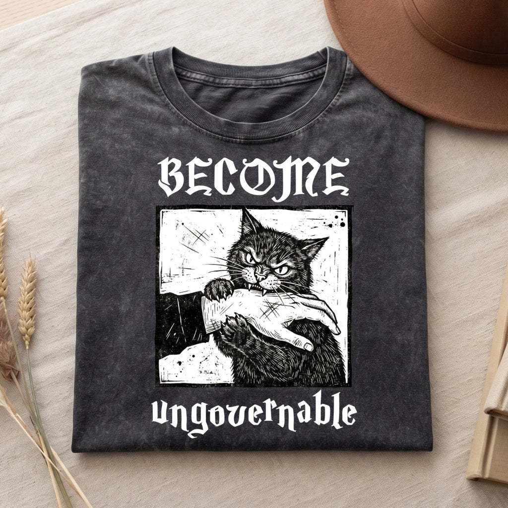 Become Ungovernable Cat T-Shirt, Funny Cat Biting Hand Shirt