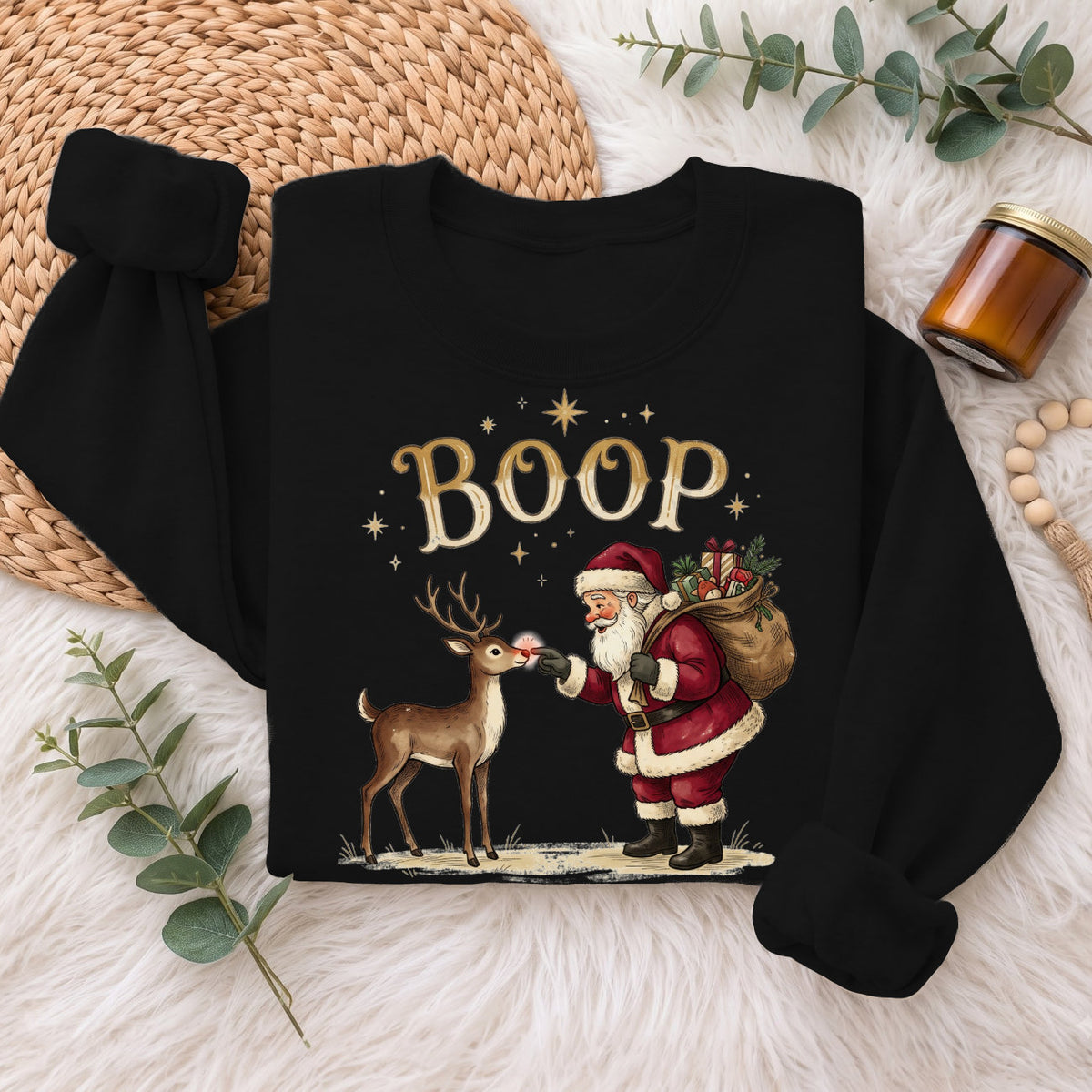 Santa Boop Reindeer Christmas Sweatshirt, Cute Xmas Holiday Top