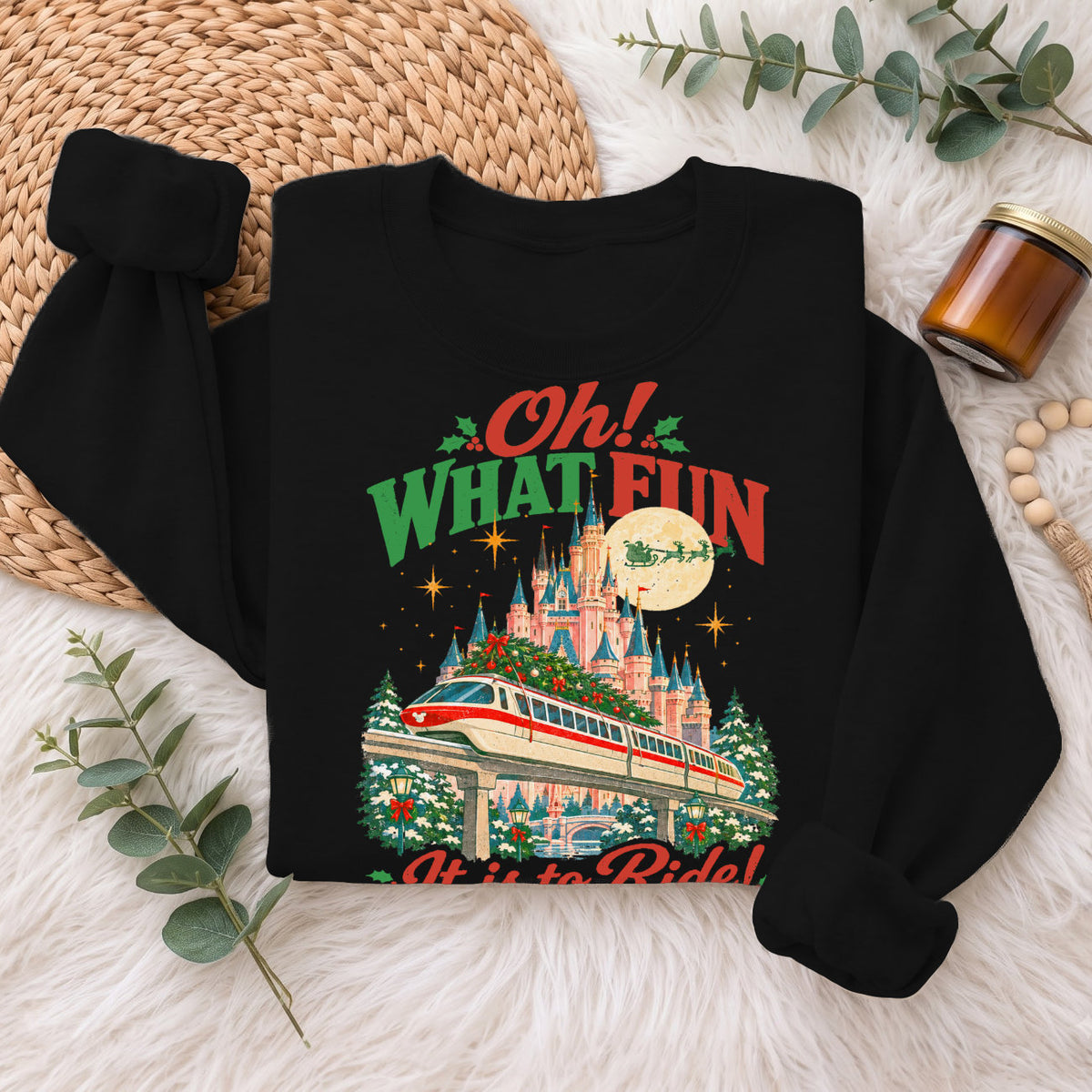 Oh What Fun Christmas Monorail Castle Sweatshirt, Holiday Top