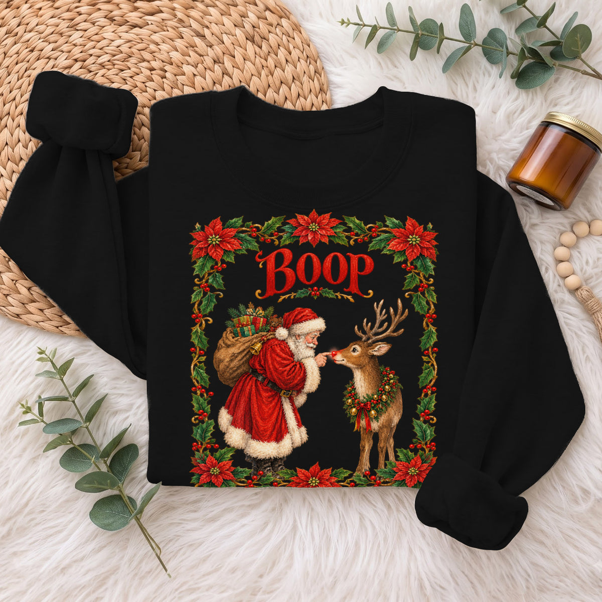 Santa Boop Reindeer Christmas Sweatshirt, Xmas Holiday Sweatshirt