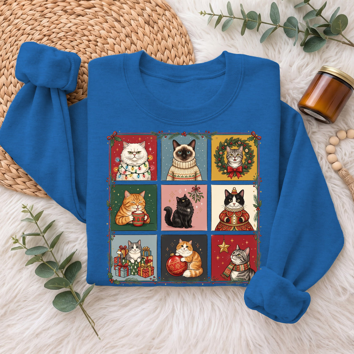 Christmas Cats Sweatshirt, Cute Kitty Holiday Sweater, Xmas Gift