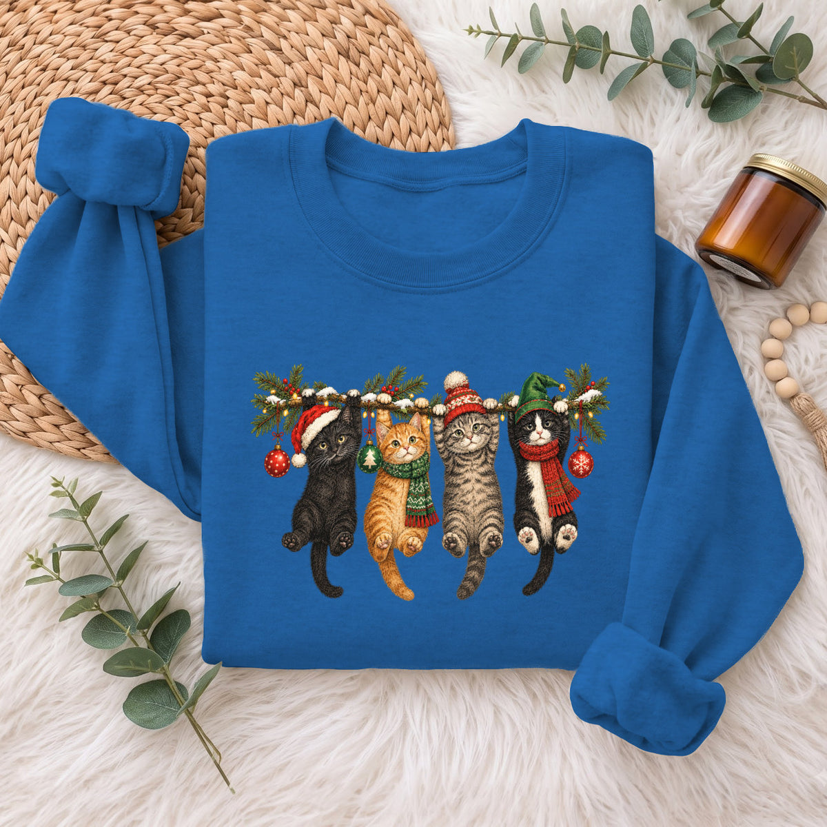 Hanging Cats Christmas Sweatshirt, Cute Kitty Holiday Sweater, Xmas