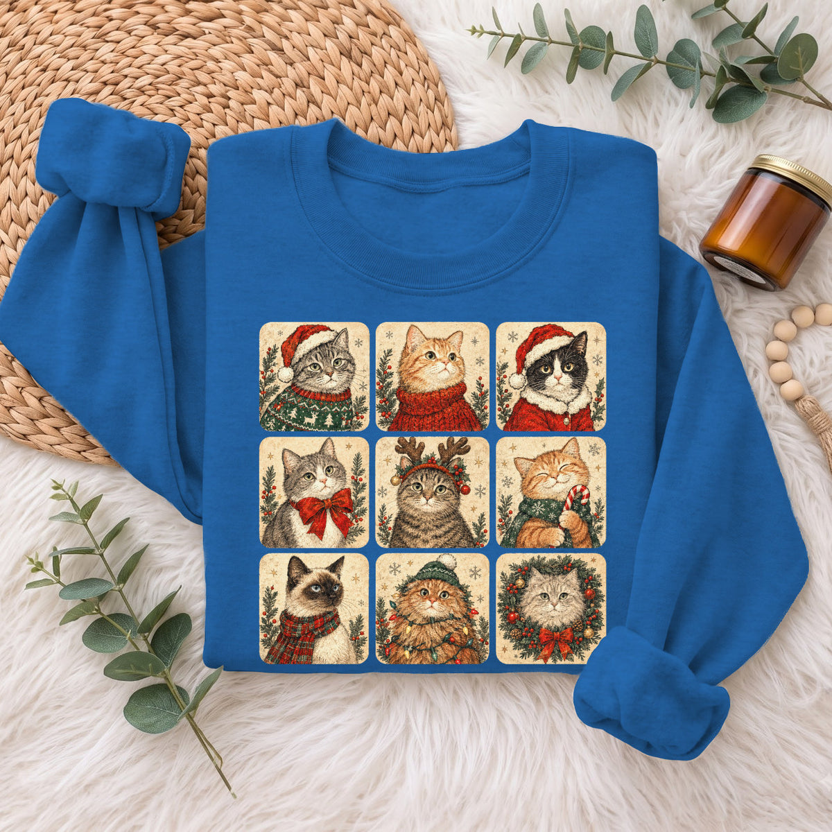 Christmas Cats Sweatshirt, Cute Kitty Holiday Sweater, Xmas Gift