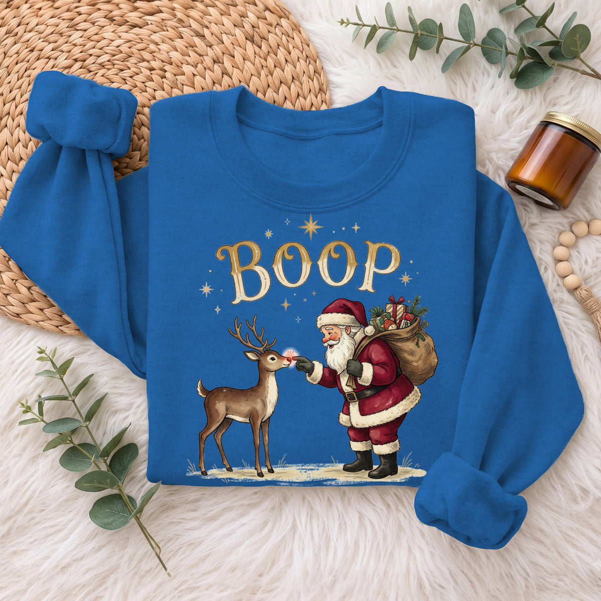 Santa Boop Reindeer Christmas Sweatshirt, Cute Xmas Holiday Top