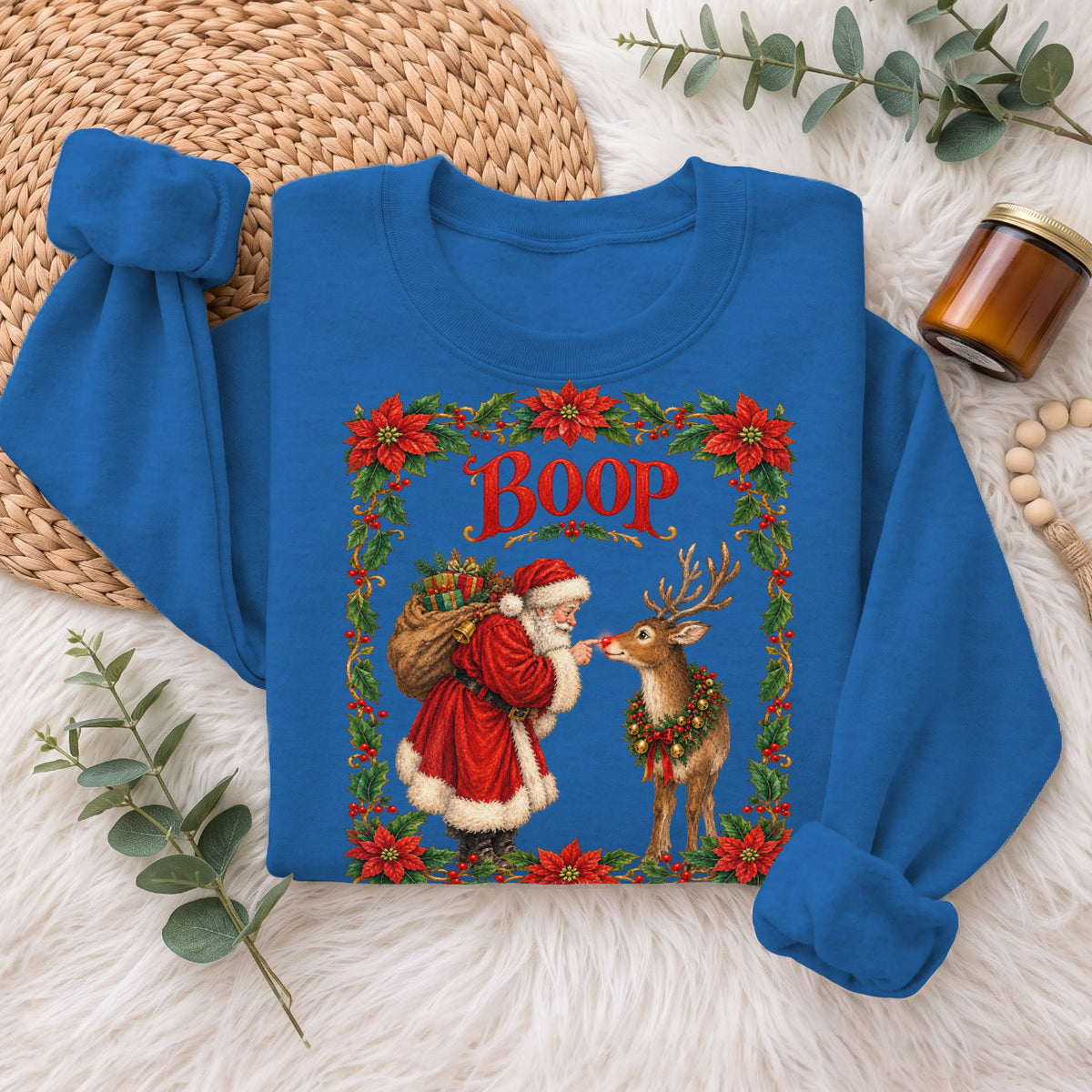 Santa Boop Reindeer Christmas Sweatshirt, Xmas Holiday Sweatshirt