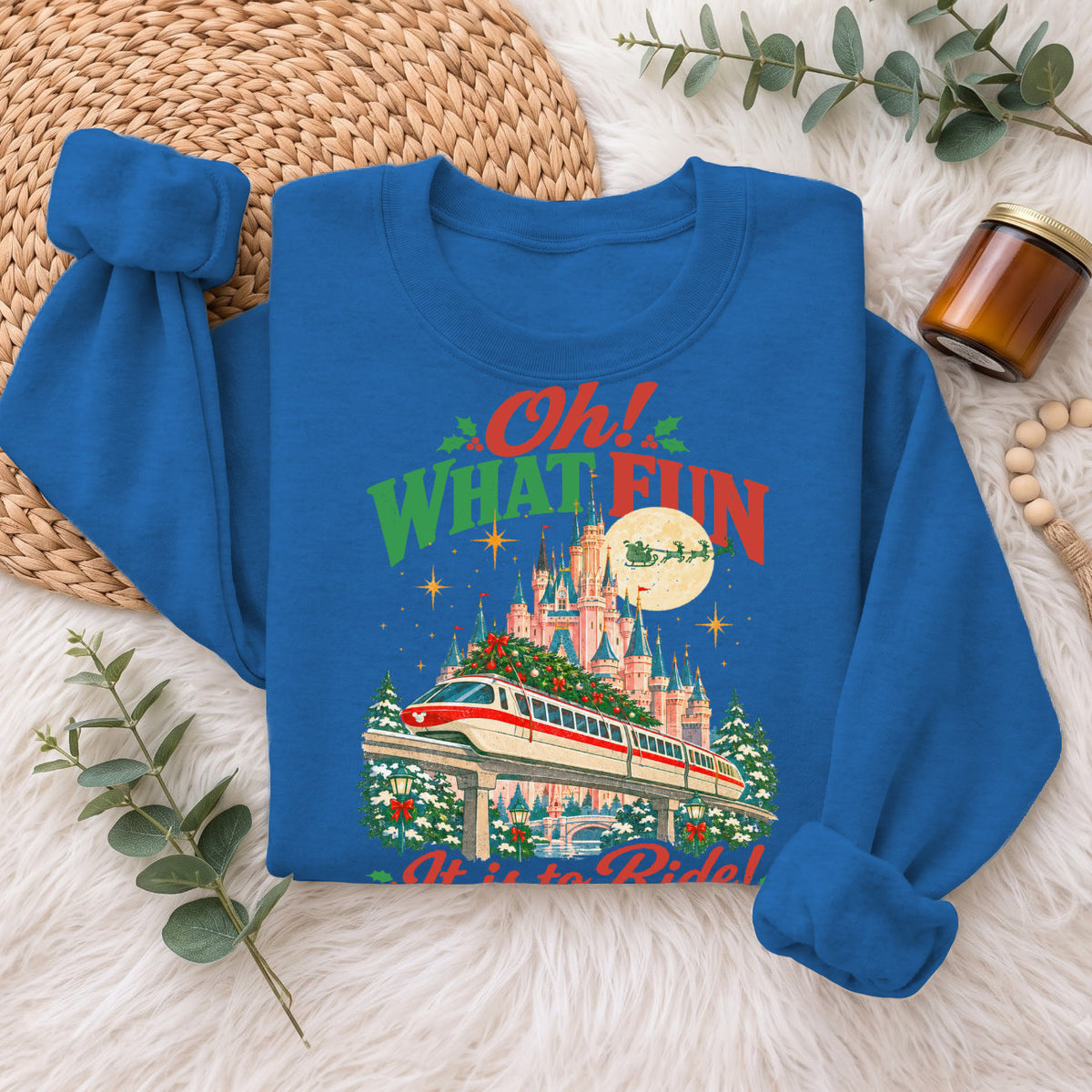 Oh What Fun Christmas Monorail Castle Sweatshirt, Holiday Top