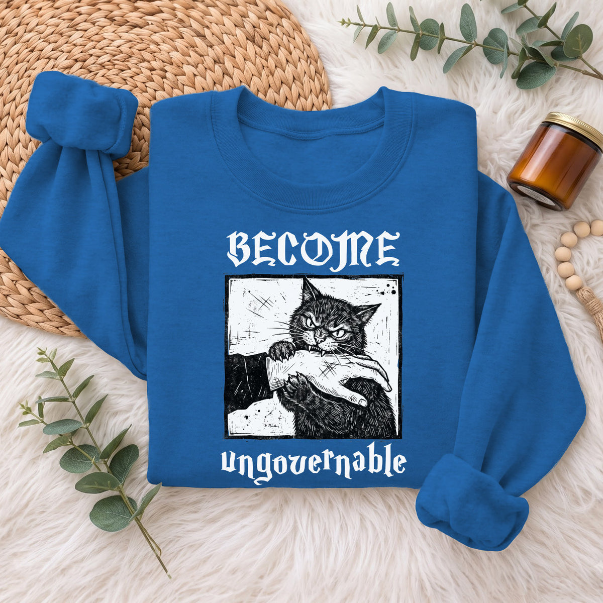Become Ungovernable Cat Sweatshirt, Funny Cat Biting Hand Sweater