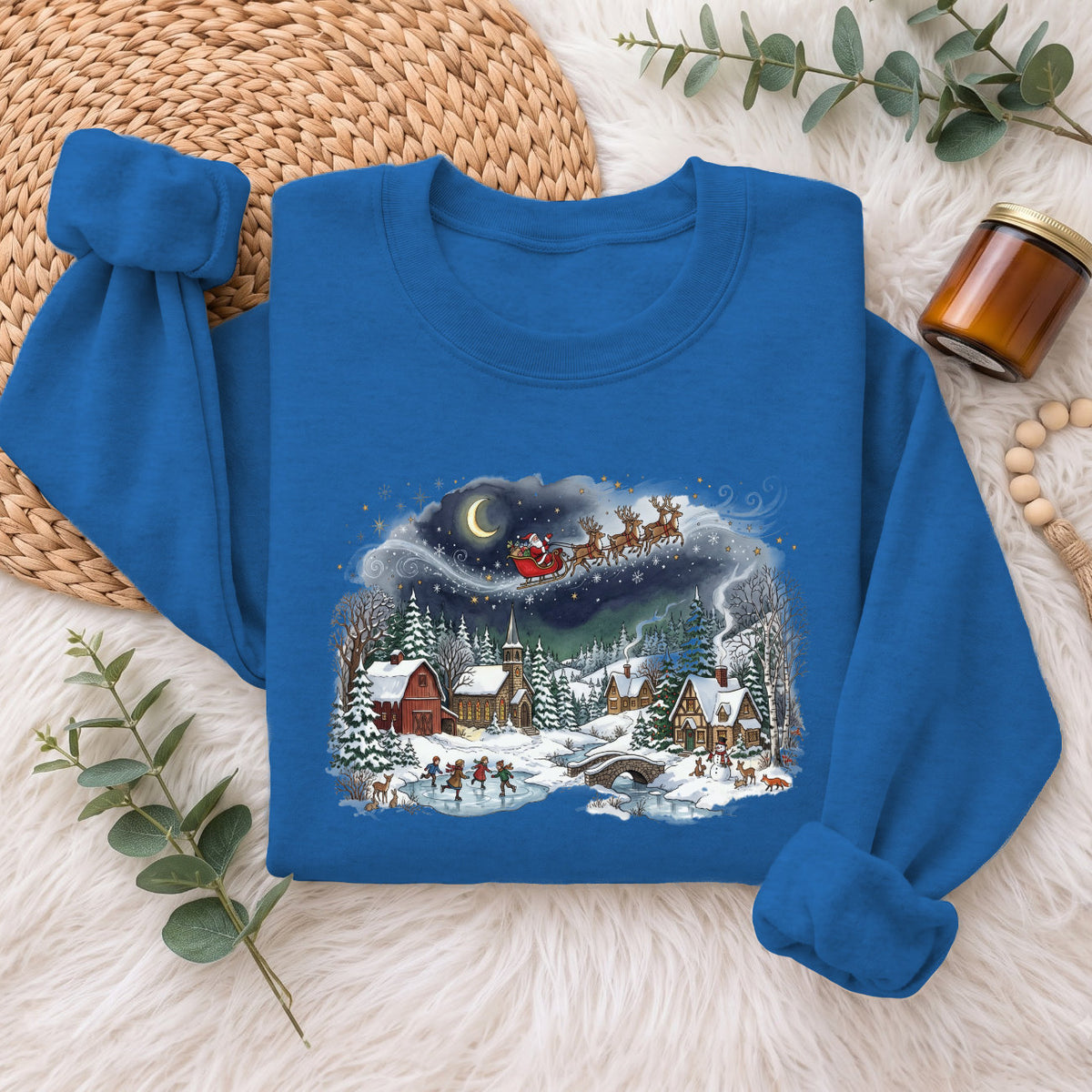 Santa Sleigh Winter Village Christmas Sweatshirt, Holiday Top