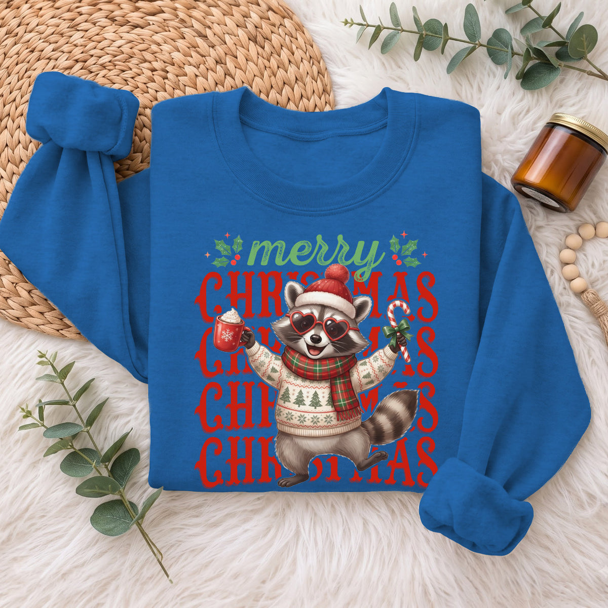 Merry Christmas Raccoon Sweatshirt, Cute Winter Holiday Shirt
