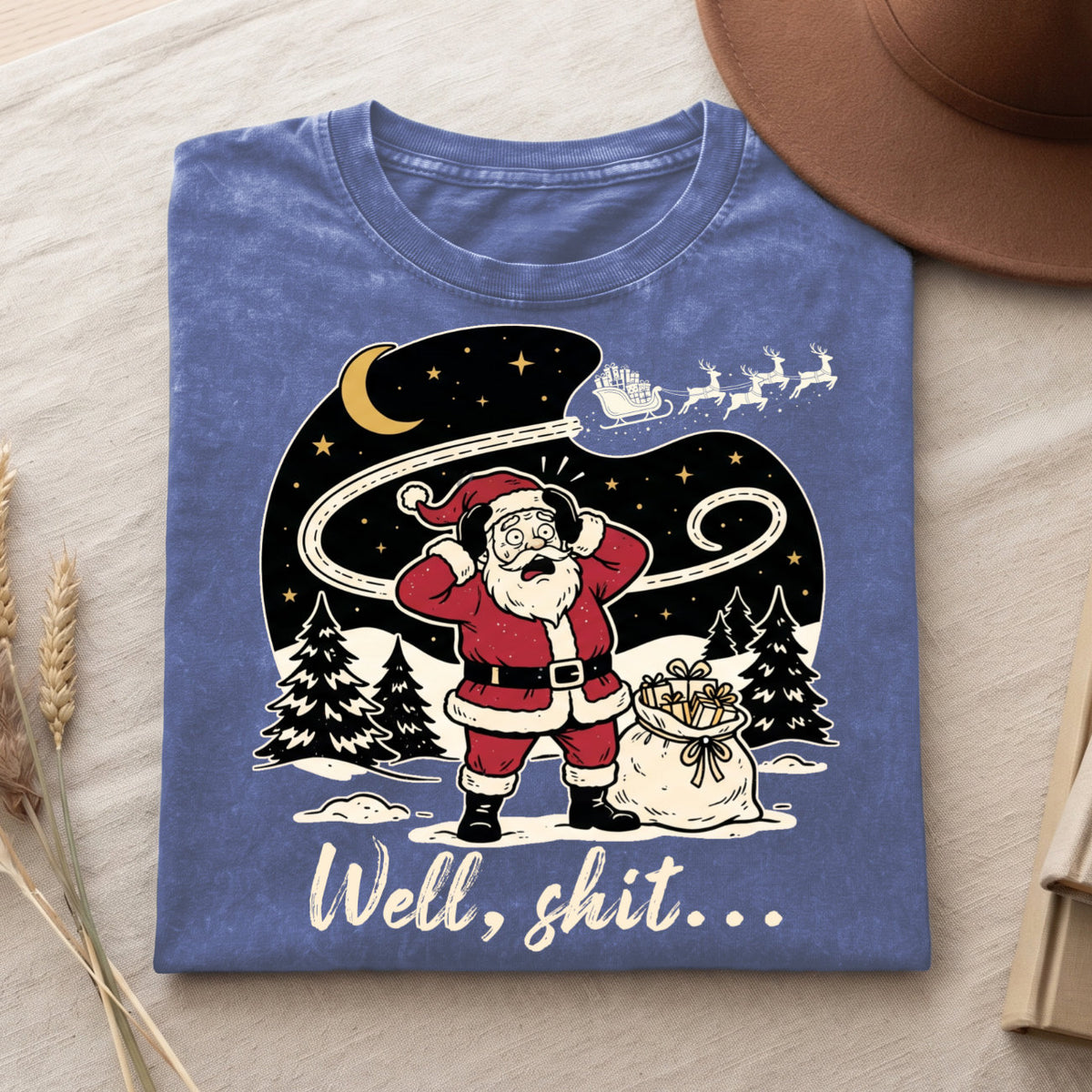 Well Shit Santa Christmas T-Shirt, Funny Xmas Holiday Top
