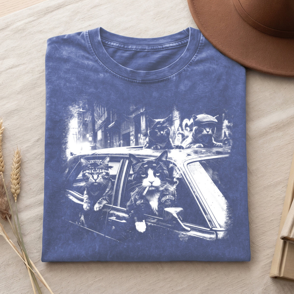 Gangster Cats in Car T-Shirt, Funny Cat Retro Graphic Shirt, Top