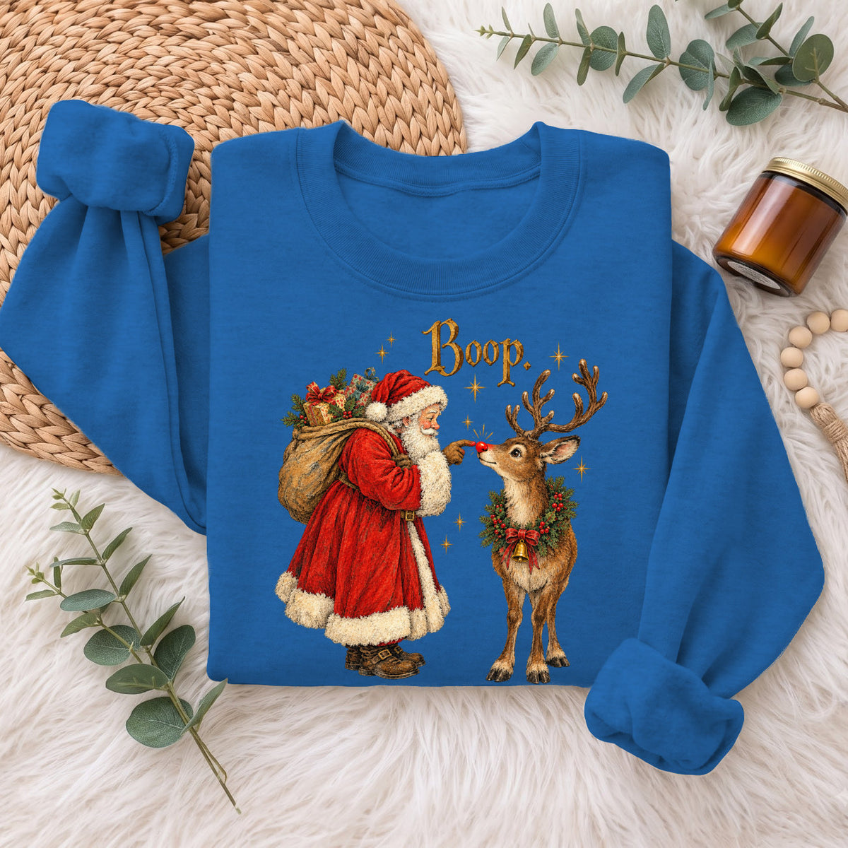 Santa Boop Reindeer Christmas Sweatshirt, Cute Xmas Holiday Top
