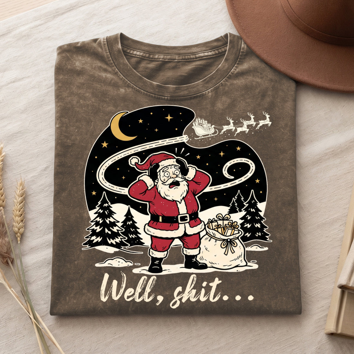 Well Shit Santa Christmas T-Shirt, Funny Xmas Holiday Top