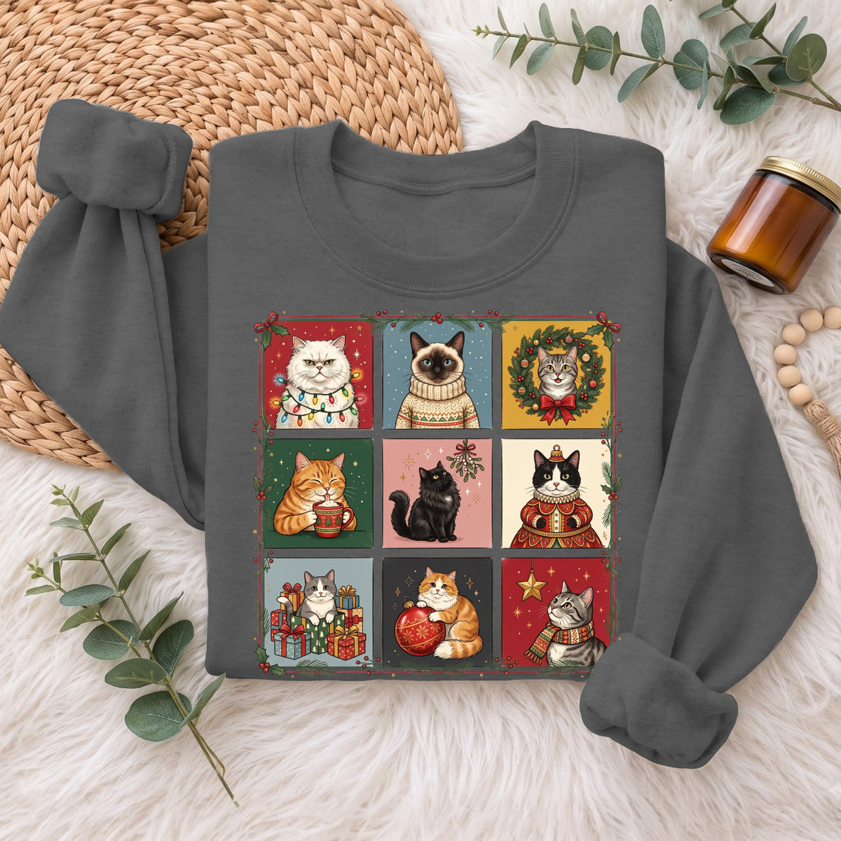 Christmas Cats Sweatshirt, Cute Kitty Holiday Sweater, Xmas Gift