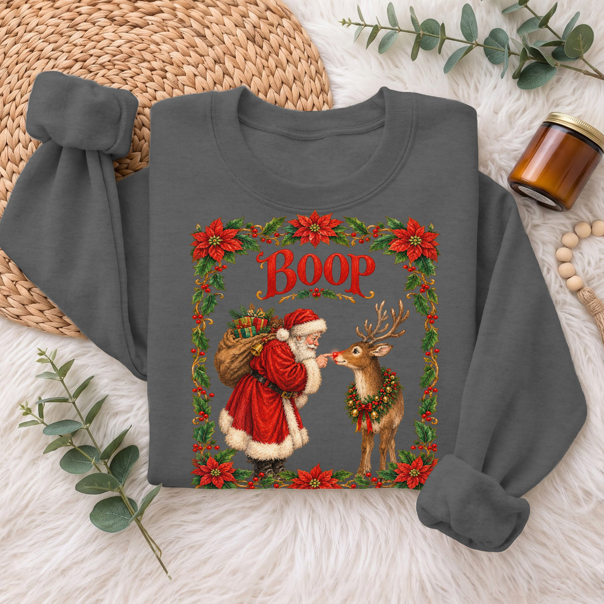 Santa Boop Reindeer Christmas Sweatshirt, Xmas Holiday Sweatshirt
