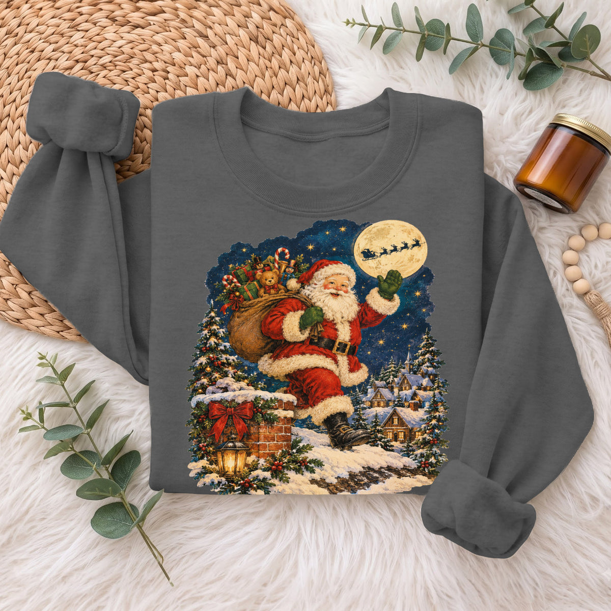 Vintage Santa Christmas Sweatshirt, Xmas Holiday Gift Sweatshirt