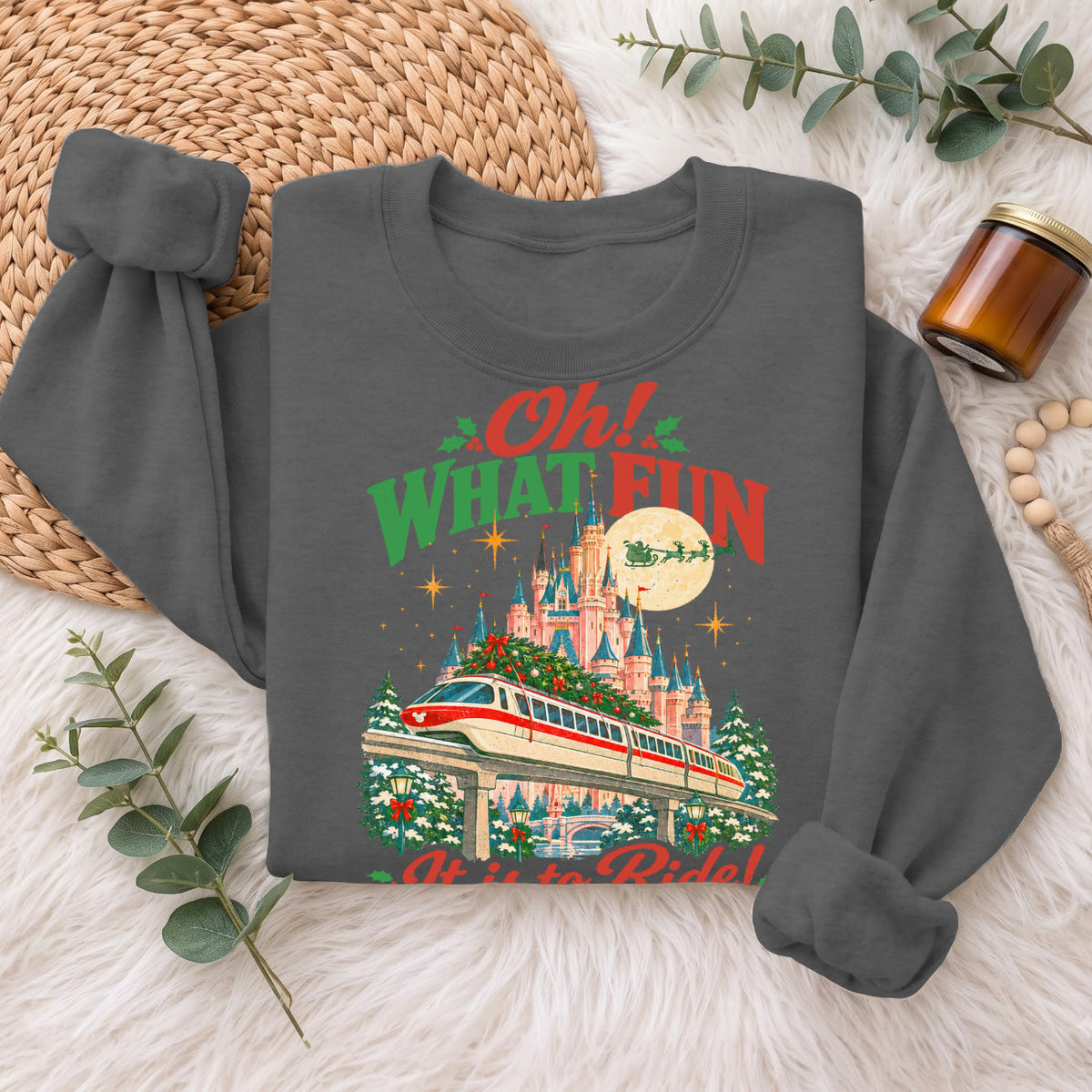 Oh What Fun Christmas Monorail Castle Sweatshirt, Holiday Top