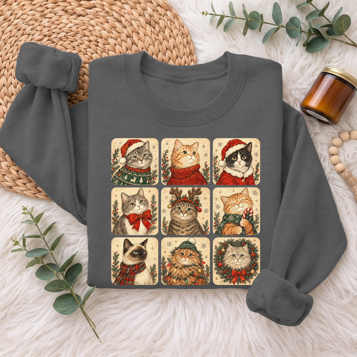 Christmas Cats Sweatshirt, Cute Kitty Holiday Sweater, Xmas Gift