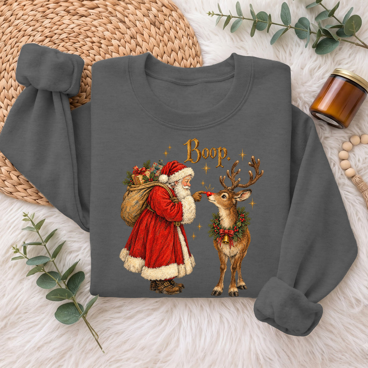 Santa Boop Reindeer Christmas Sweatshirt, Cute Xmas Holiday Top