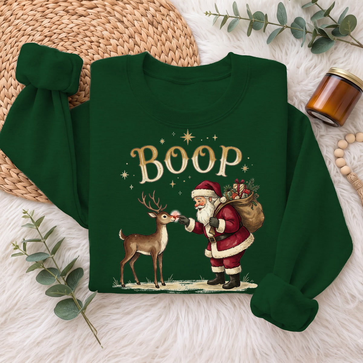 Santa Boop Reindeer Christmas Sweatshirt, Cute Xmas Holiday Top