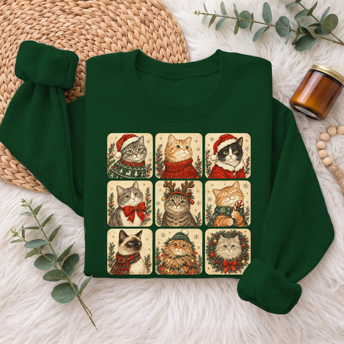 Christmas Cats Sweatshirt, Cute Kitty Holiday Sweater, Xmas Gift