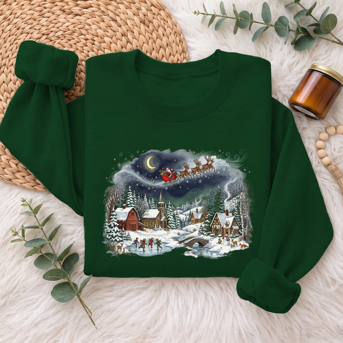 Santa Sleigh Winter Village Christmas Sweatshirt, Holiday Top