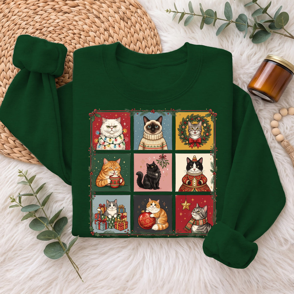 Christmas Cats Sweatshirt, Cute Kitty Holiday Sweater, Xmas Gift