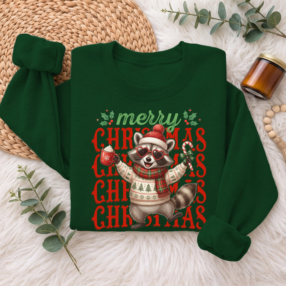 Merry Christmas Raccoon Sweatshirt, Cute Winter Holiday Shirt
