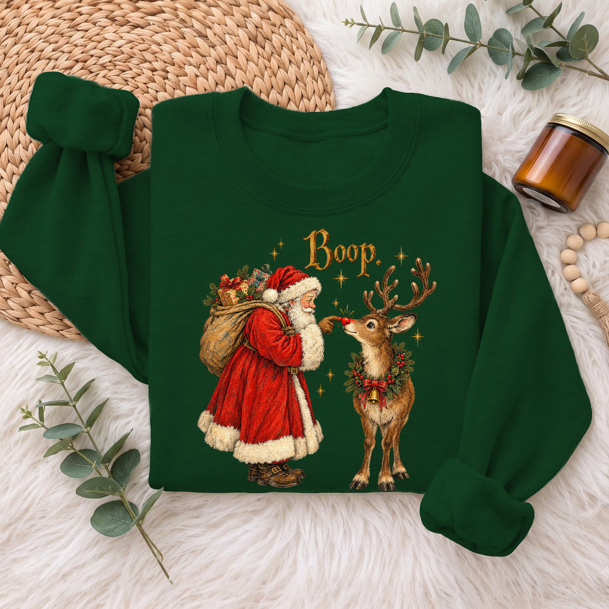 Santa Boop Reindeer Christmas Sweatshirt, Cute Xmas Holiday Top