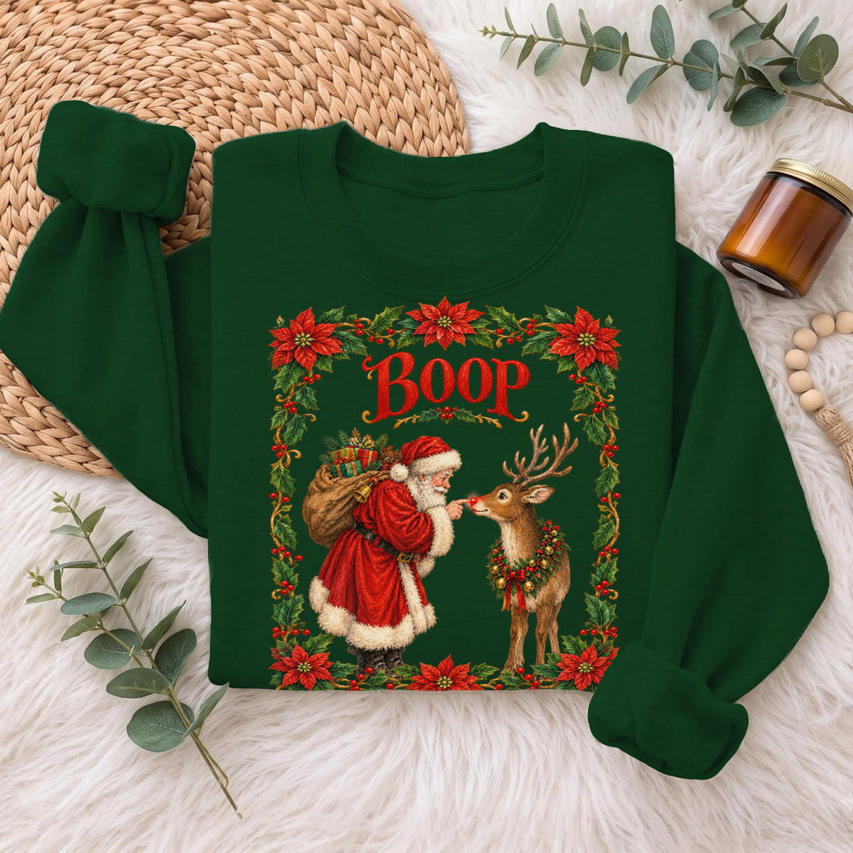 Santa Boop Reindeer Christmas Sweatshirt, Xmas Holiday Sweatshirt