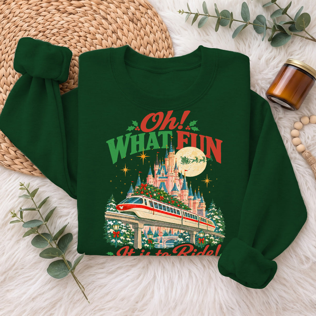 Oh What Fun Christmas Monorail Castle Sweatshirt, Holiday Top