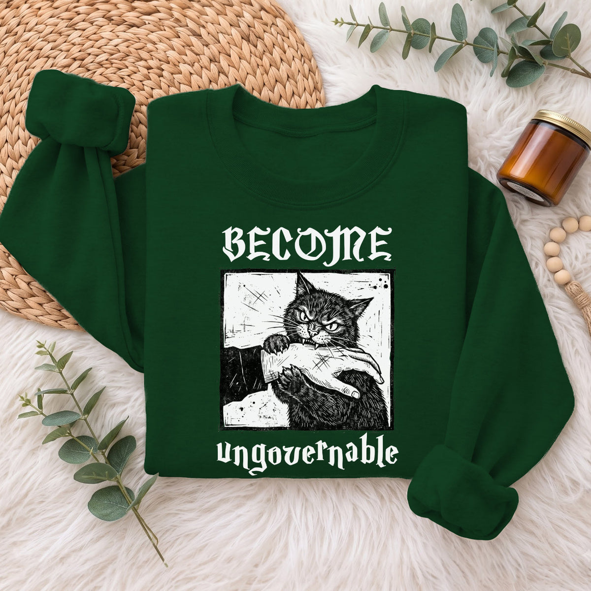 Become Ungovernable Cat Sweatshirt, Funny Cat Biting Hand Sweater