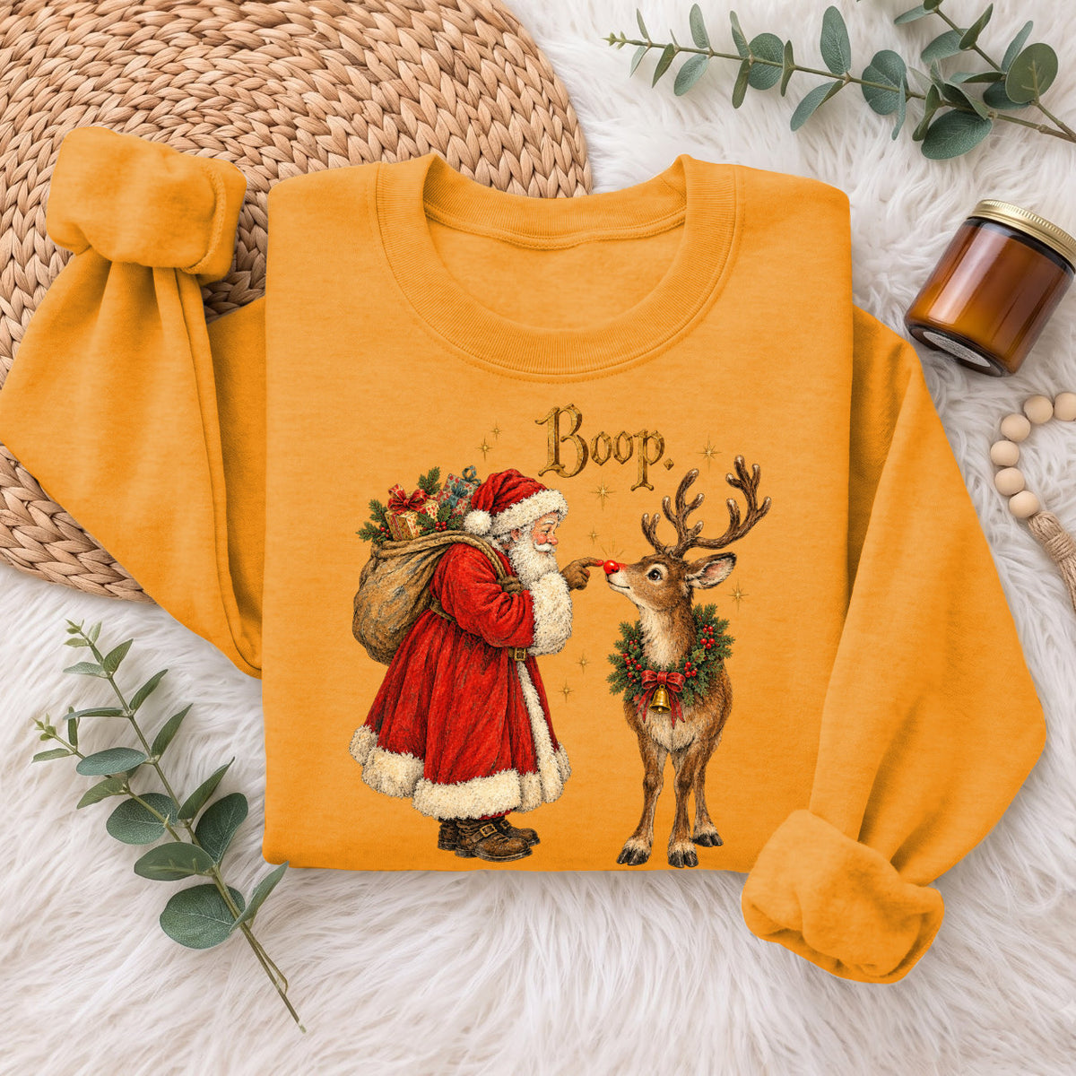 Santa Boop Reindeer Christmas Sweatshirt, Cute Xmas Holiday Top