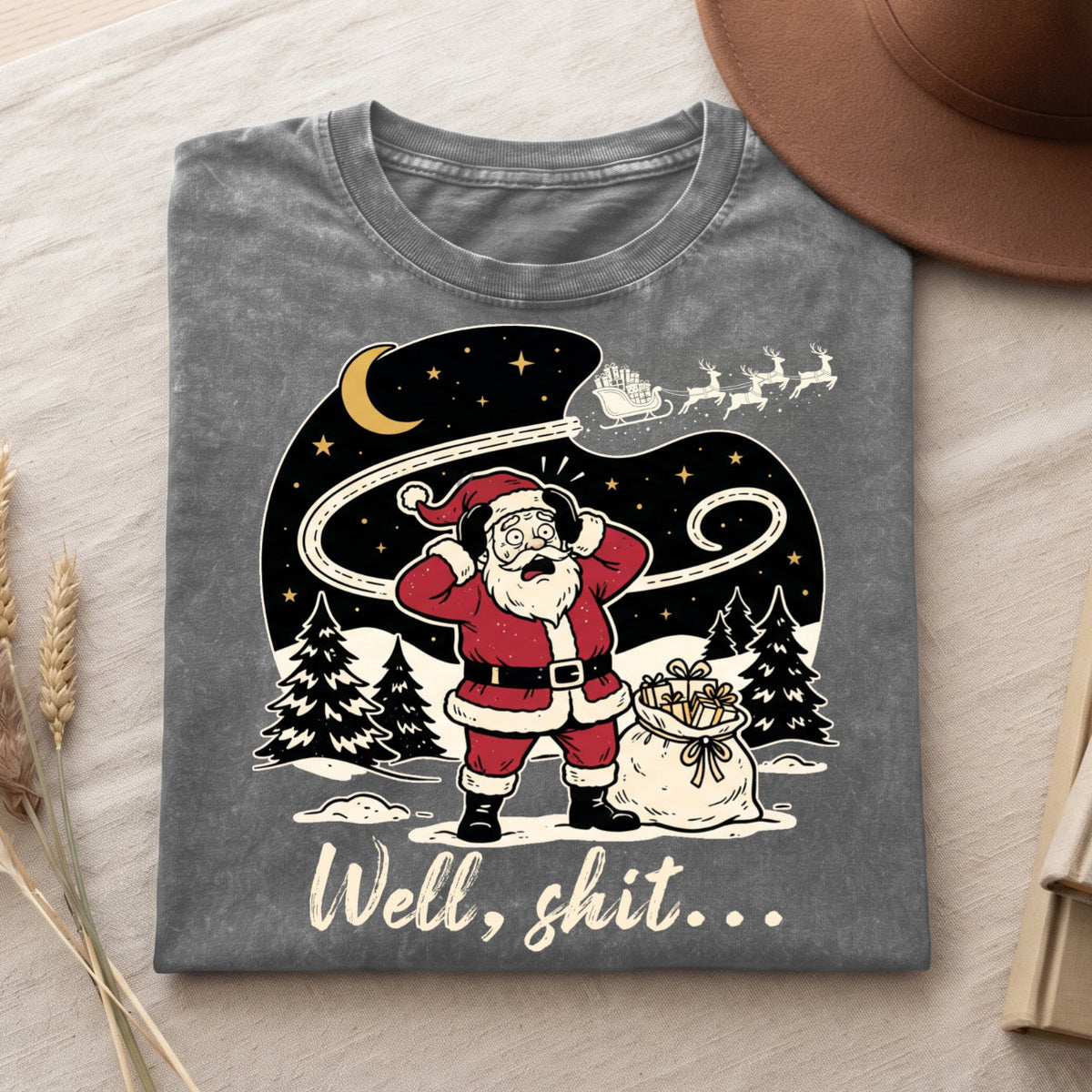 Well Shit Santa Christmas T-Shirt, Funny Xmas Holiday Top