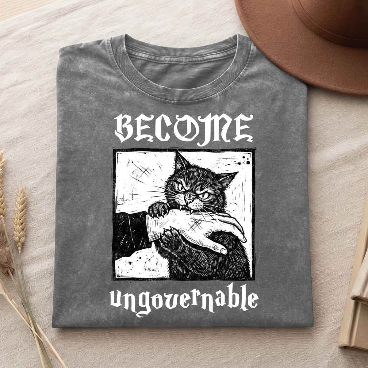 Become Ungovernable Cat T-Shirt, Funny Cat Biting Hand Shirt