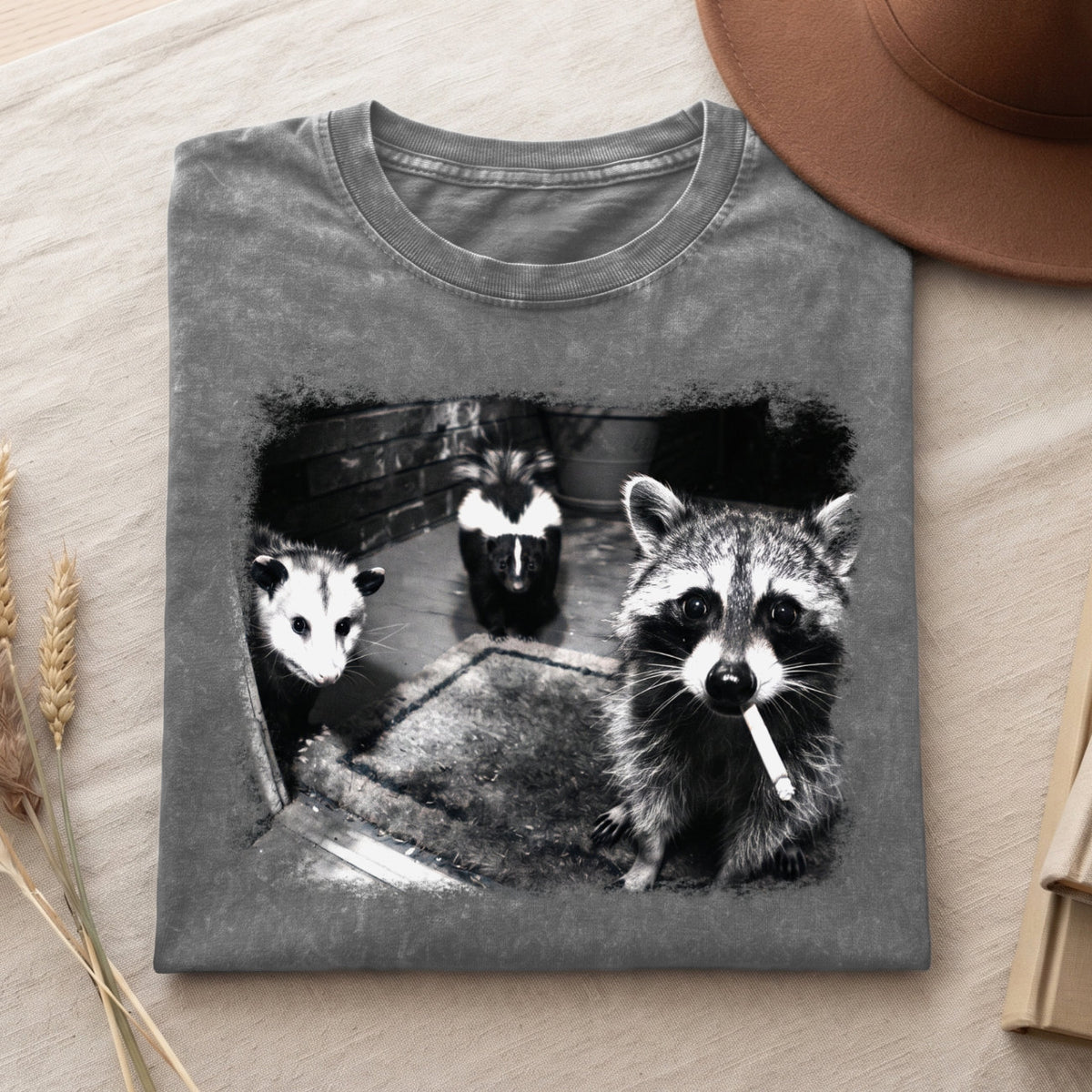 Smoking Raccoon Possum Skunk T-Shirt, Funny Animal Meme Shirt