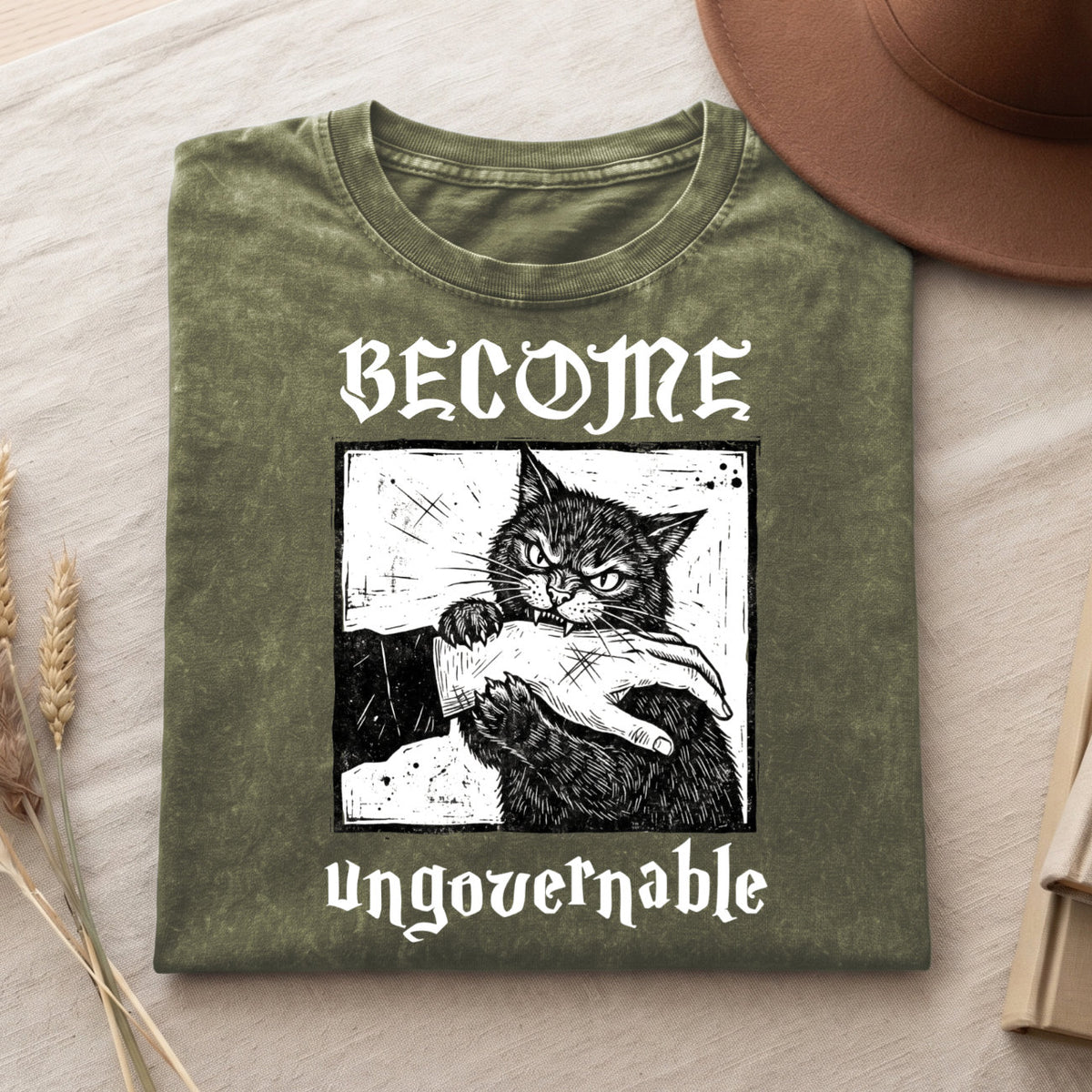 Become Ungovernable Cat T-Shirt, Funny Cat Biting Hand Shirt
