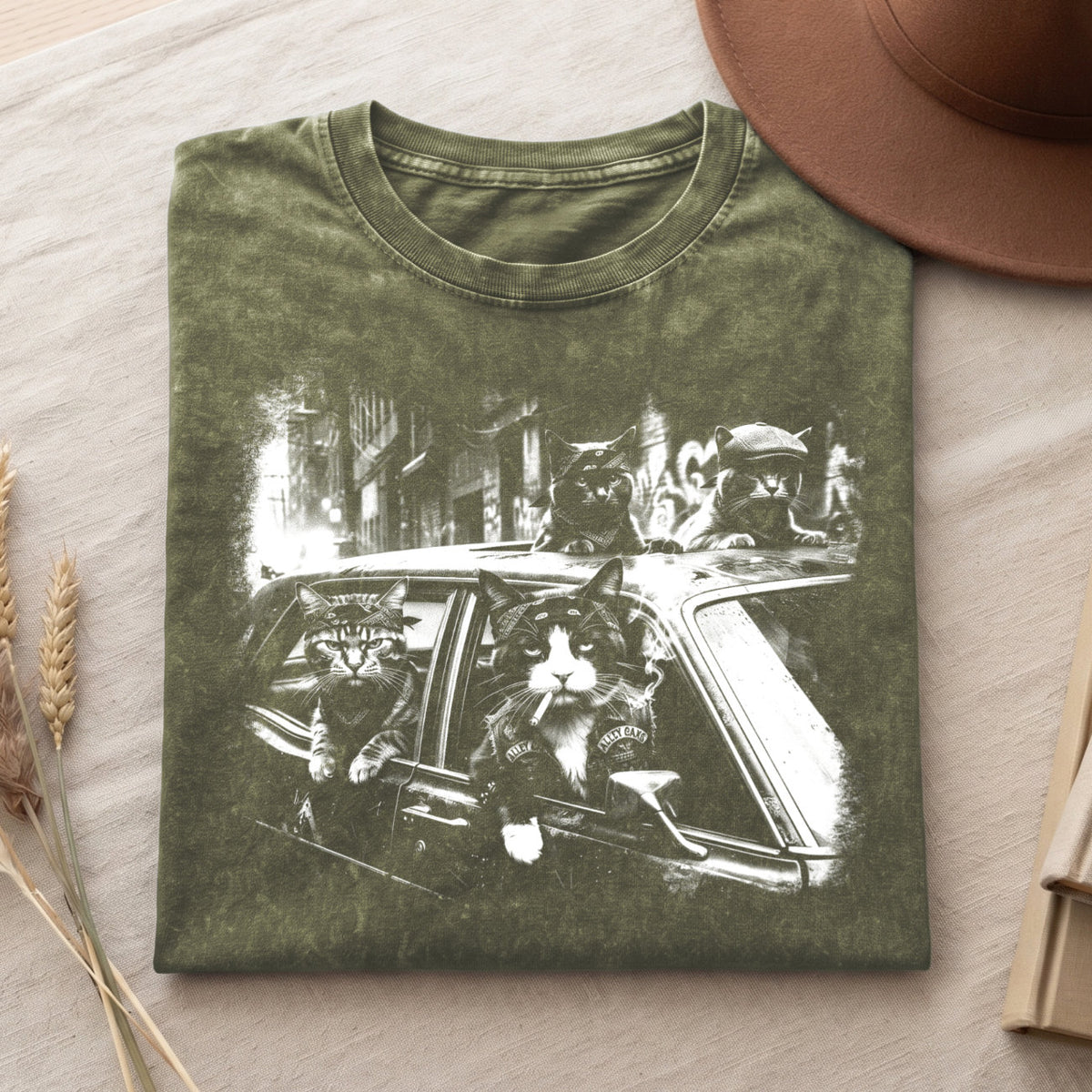 Gangster Cats in Car T-Shirt, Funny Cat Retro Graphic Shirt, Top