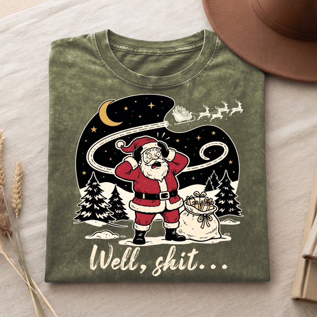 Well Shit Santa Christmas T-Shirt, Funny Xmas Holiday Top