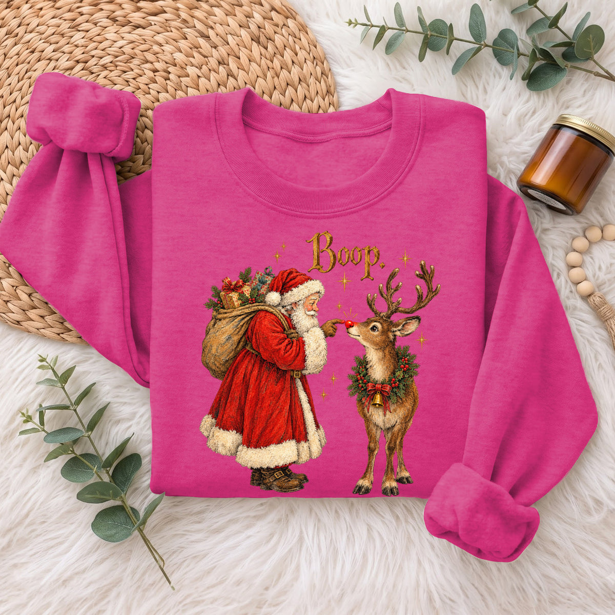 Santa Boop Reindeer Christmas Sweatshirt, Cute Xmas Holiday Top