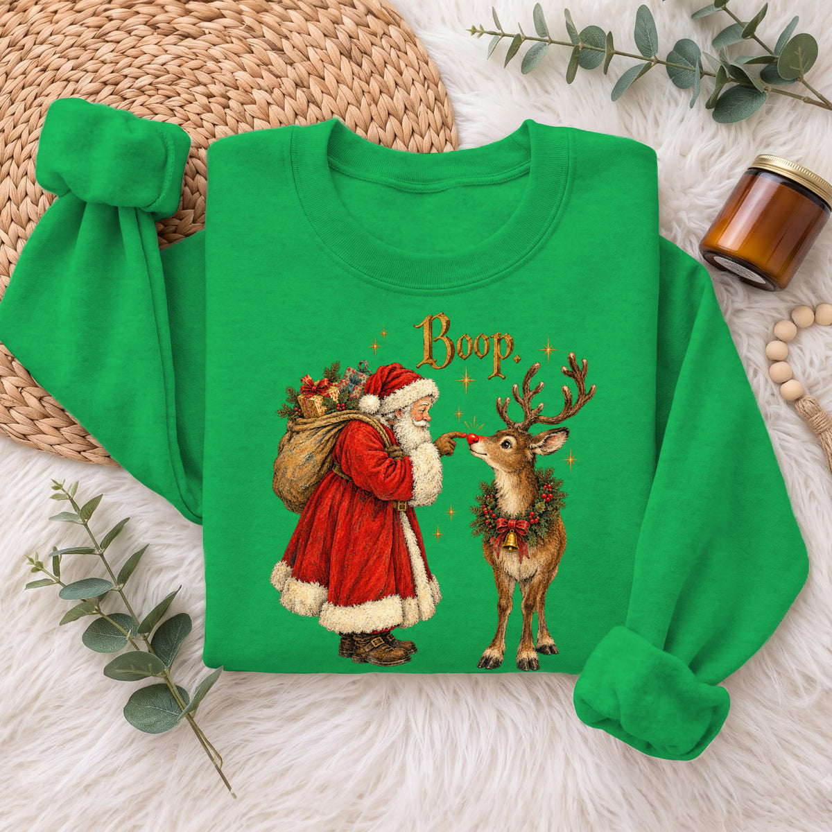 Santa Boop Reindeer Christmas Sweatshirt, Cute Xmas Holiday Top