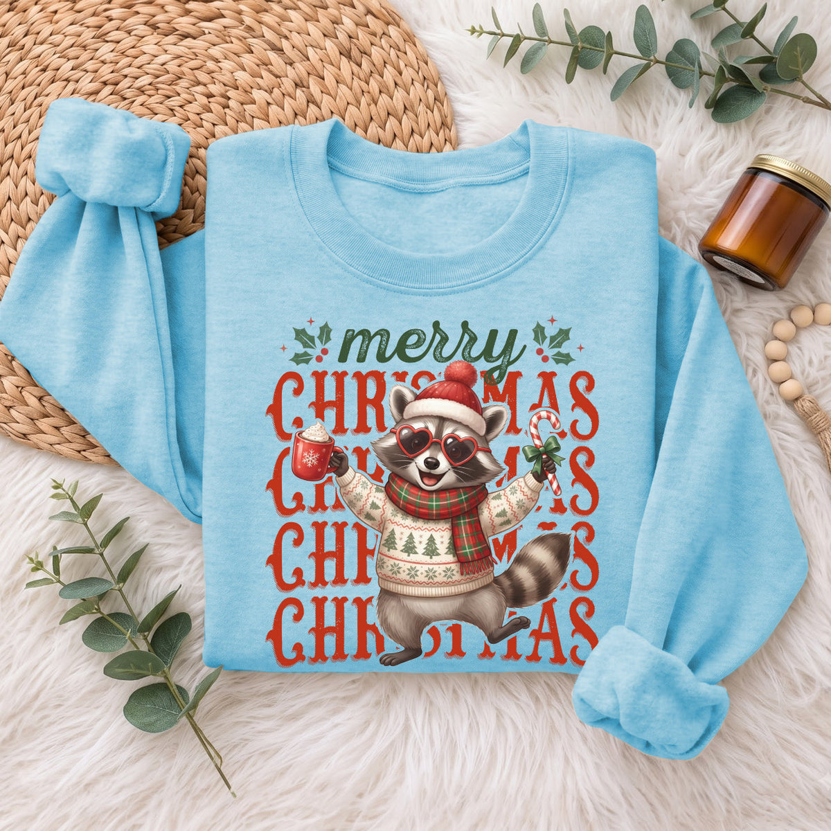Merry Christmas Raccoon Sweatshirt, Cute Winter Holiday Shirt