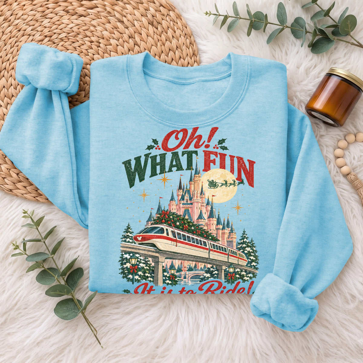 Oh What Fun Christmas Monorail Castle Sweatshirt, Holiday Top