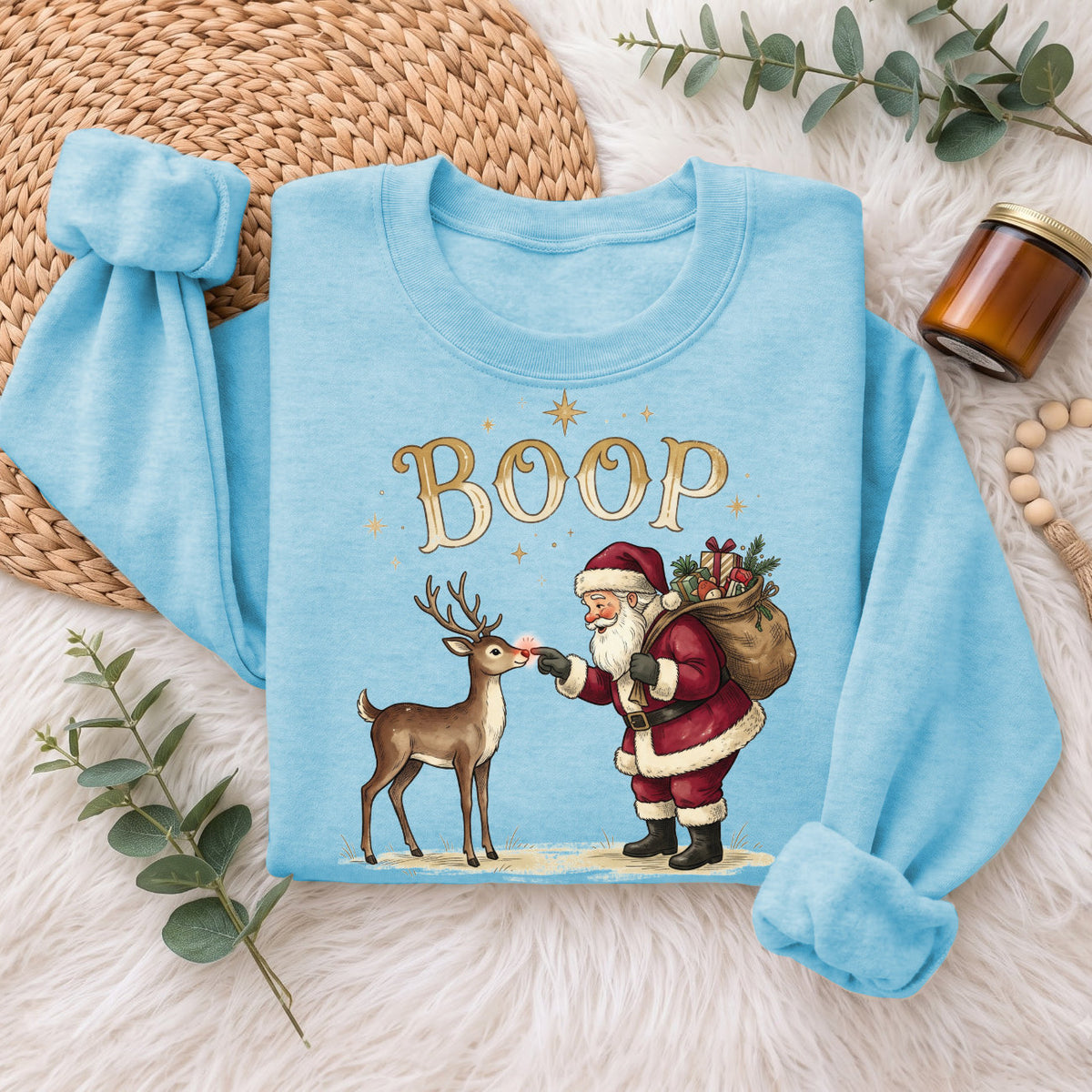 Santa Boop Reindeer Christmas Sweatshirt, Cute Xmas Holiday Top