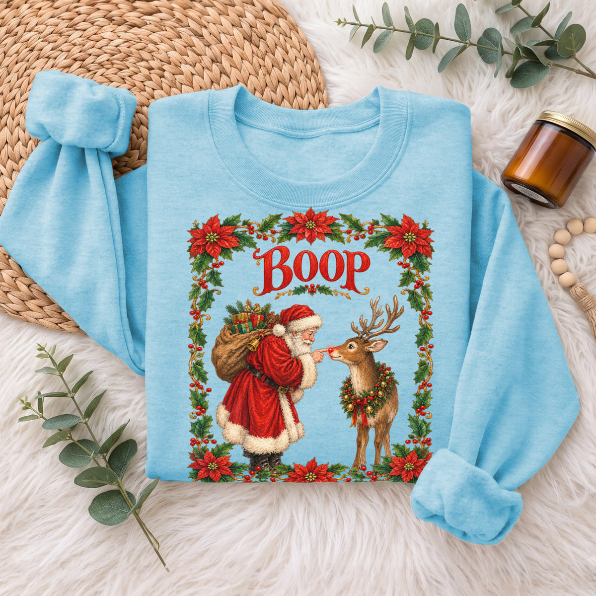 Santa Boop Reindeer Christmas Sweatshirt, Xmas Holiday Sweatshirt