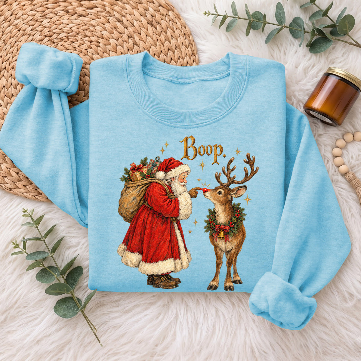 Santa Boop Reindeer Christmas Sweatshirt, Cute Xmas Holiday Top