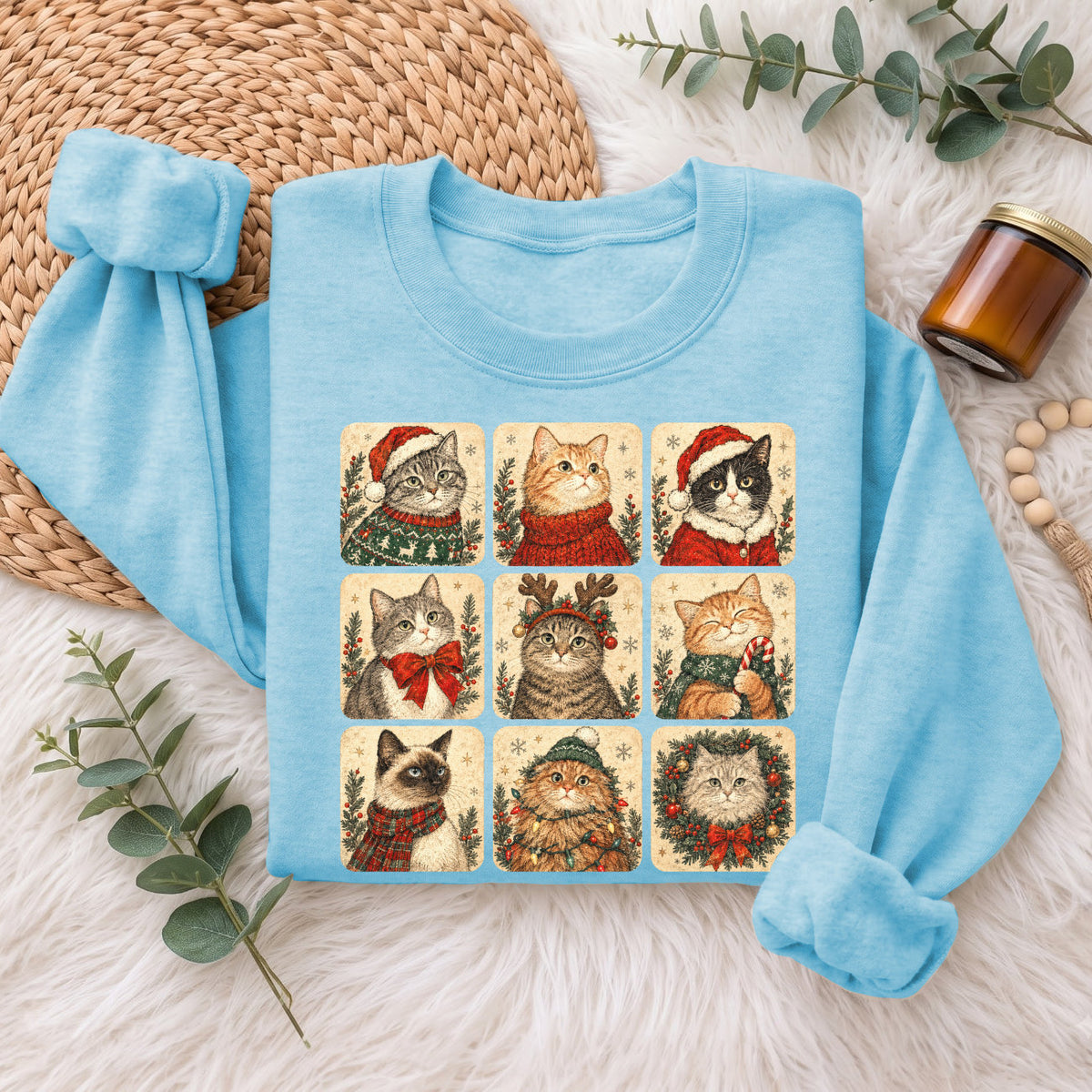 Christmas Cats Sweatshirt, Cute Kitty Holiday Sweater, Xmas Gift