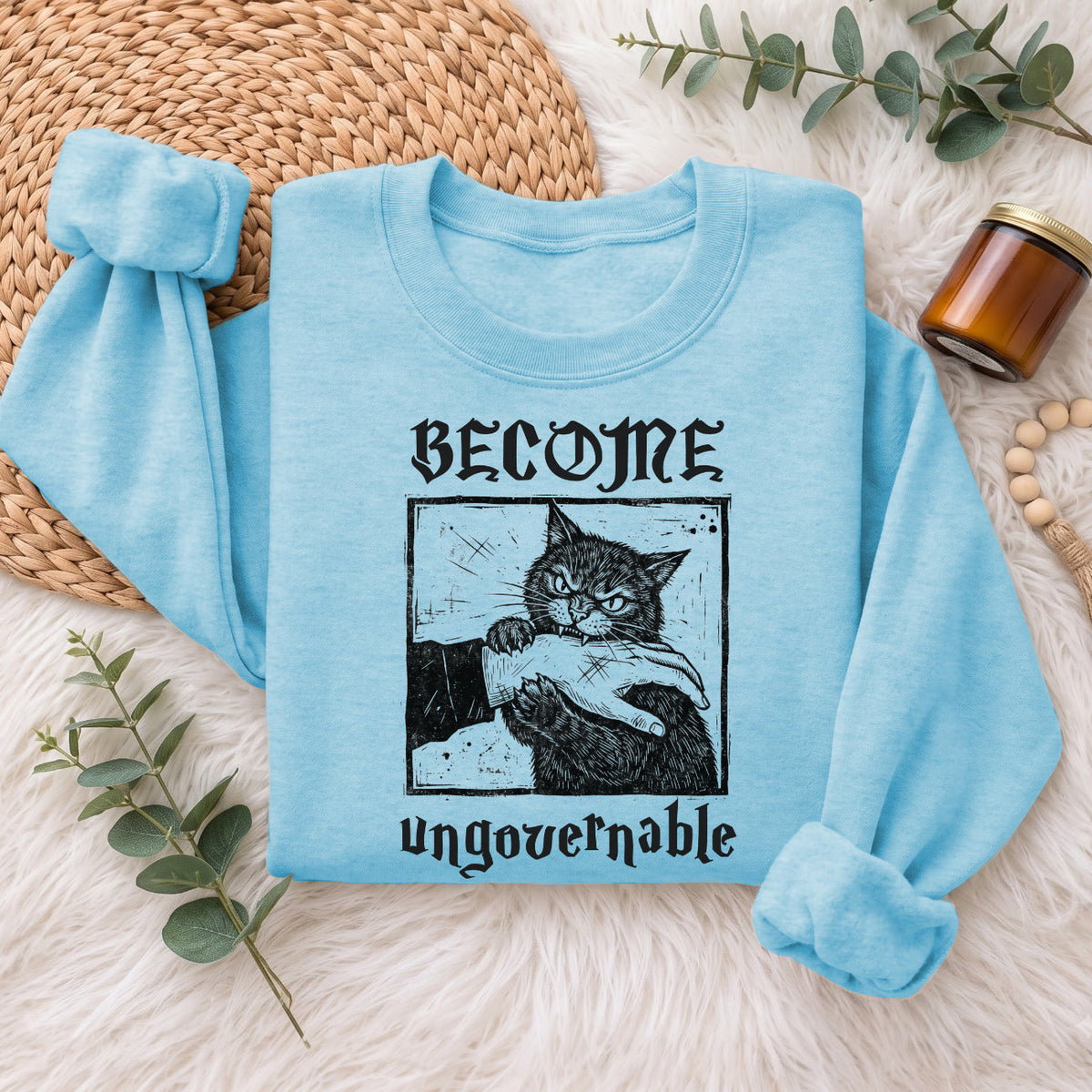 Become Ungovernable Cat Sweatshirt, Funny Cat Biting Hand Sweater