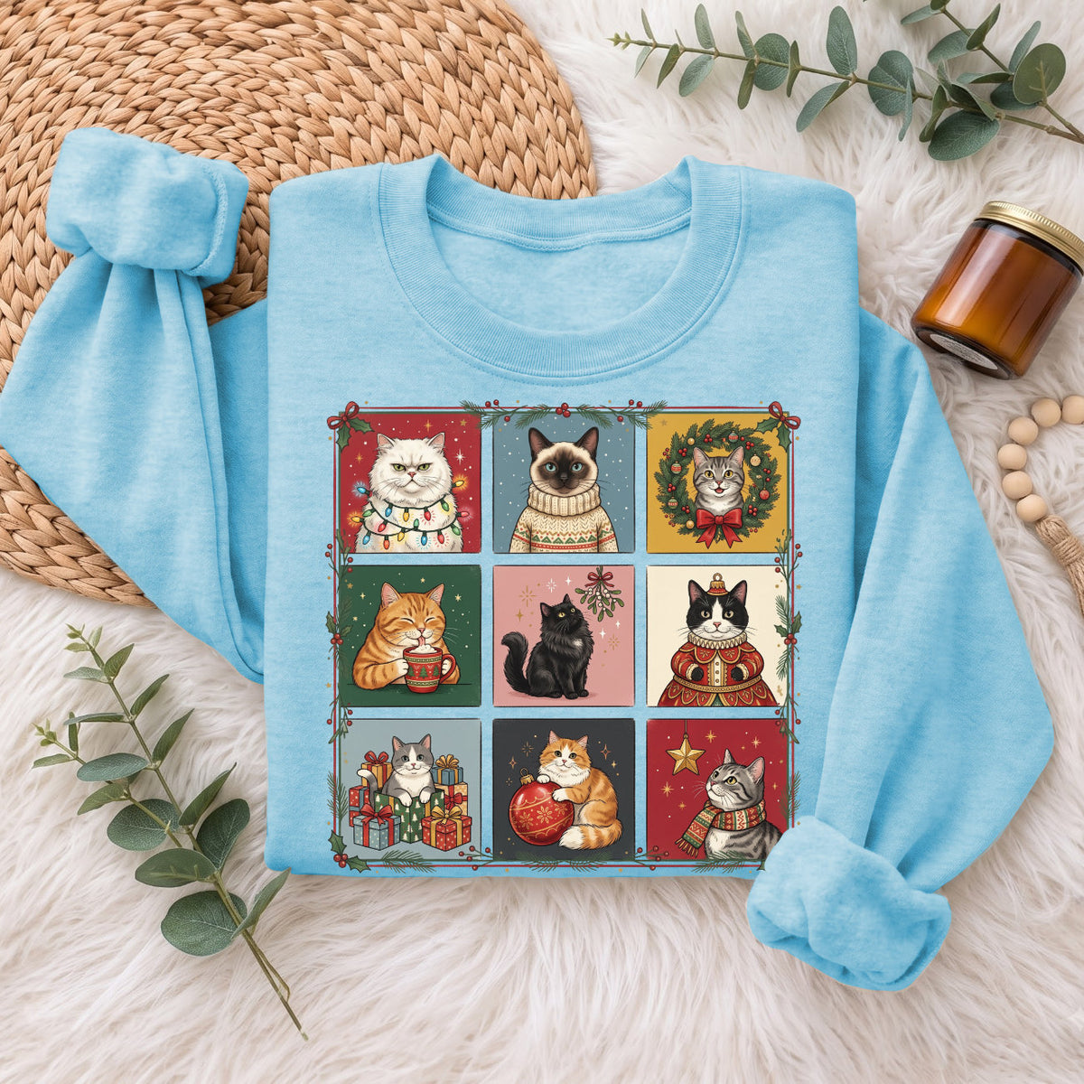 Christmas Cats Sweatshirt, Cute Kitty Holiday Sweater, Xmas Gift