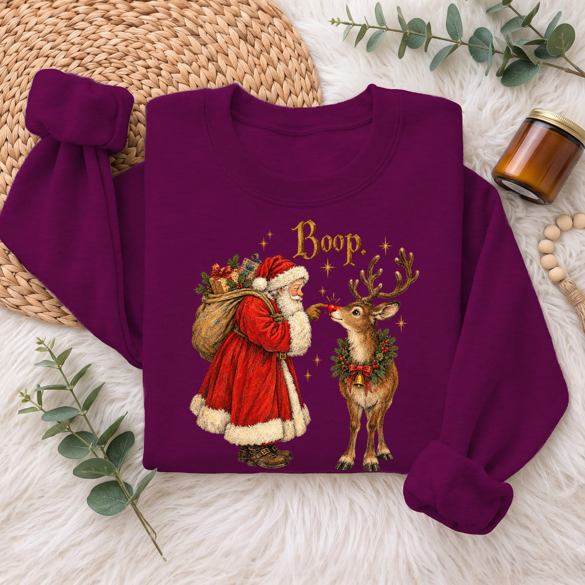 Santa Boop Reindeer Christmas Sweatshirt, Cute Xmas Holiday Top